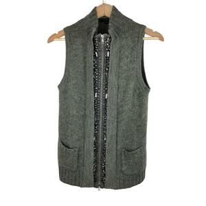 J. Crew Collection Women's M Green Beaded Full Zip Alpaca Blend Sweater Vest